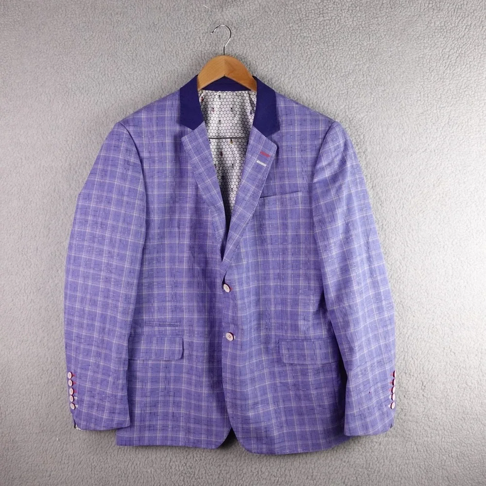 Maceoo Willburn Mens Blue Purple Plaid Blazer Jacket Size XXL 48/6 Meticulous‎